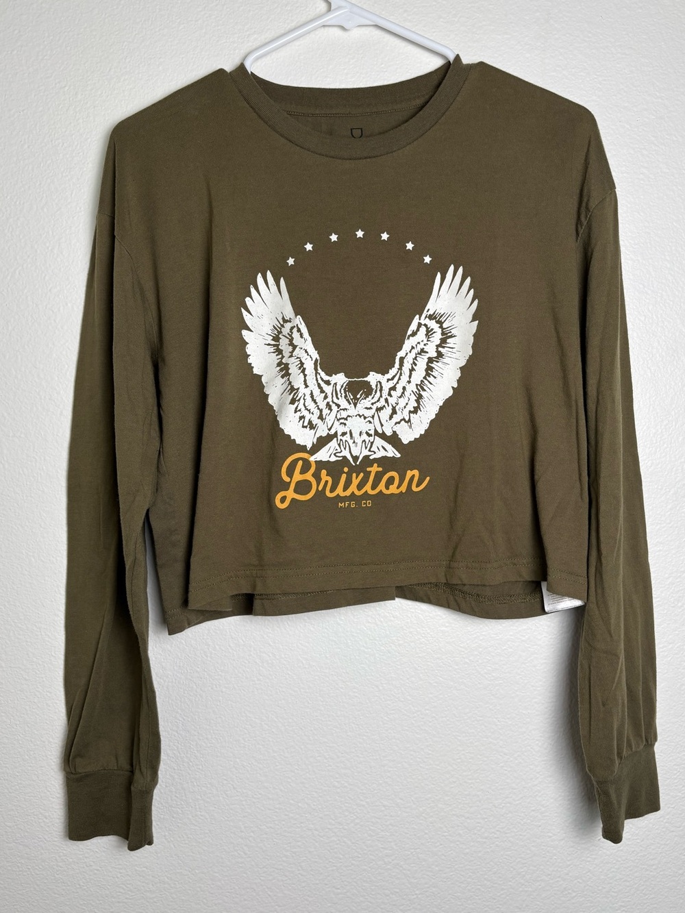 Brixton Olive Green Graphic Crop Long Sleeve Tee Size Medium